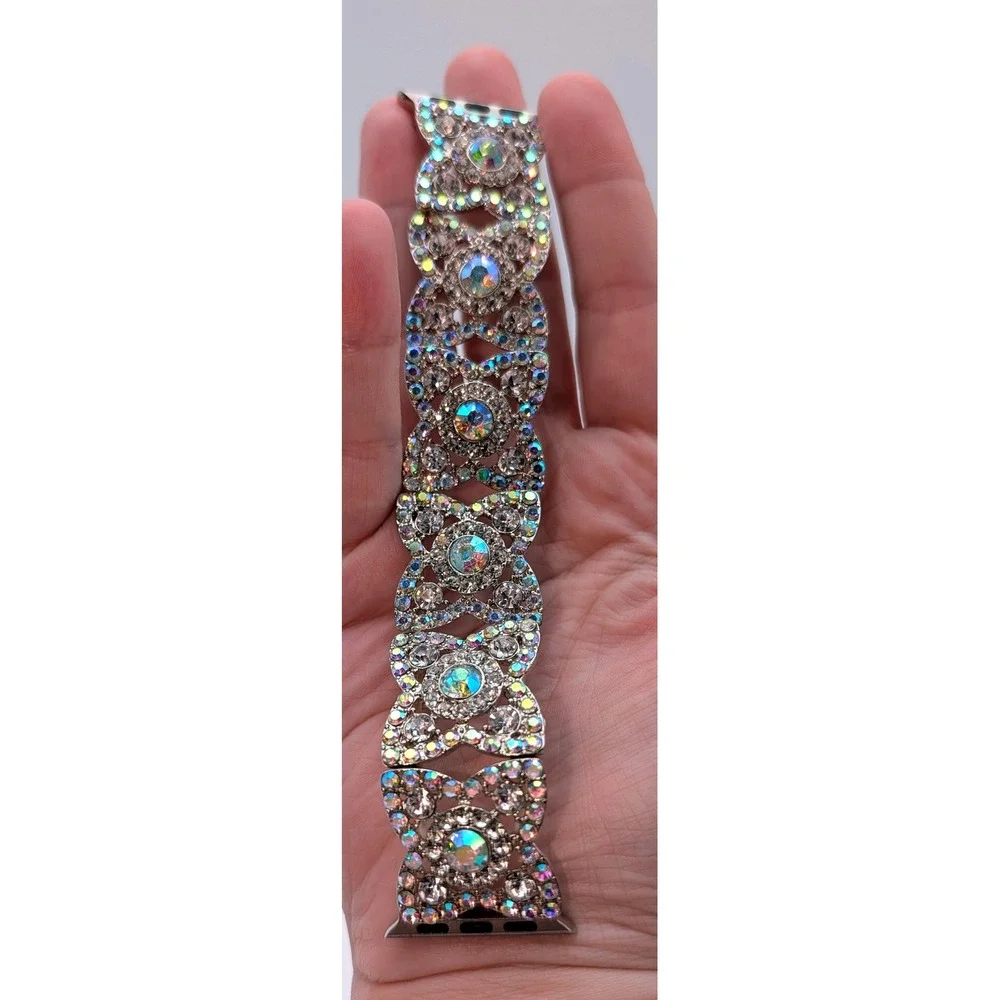 AB‎ Rhinestone Crystal Apple Watch Band Silver Tone Filigree Strap 38-41mm